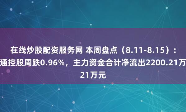 在线炒股配资服务网 本周盘点（8.11-8.15）：汇通控股周跌0.96%，主力资金合计净流出2200.21万元
